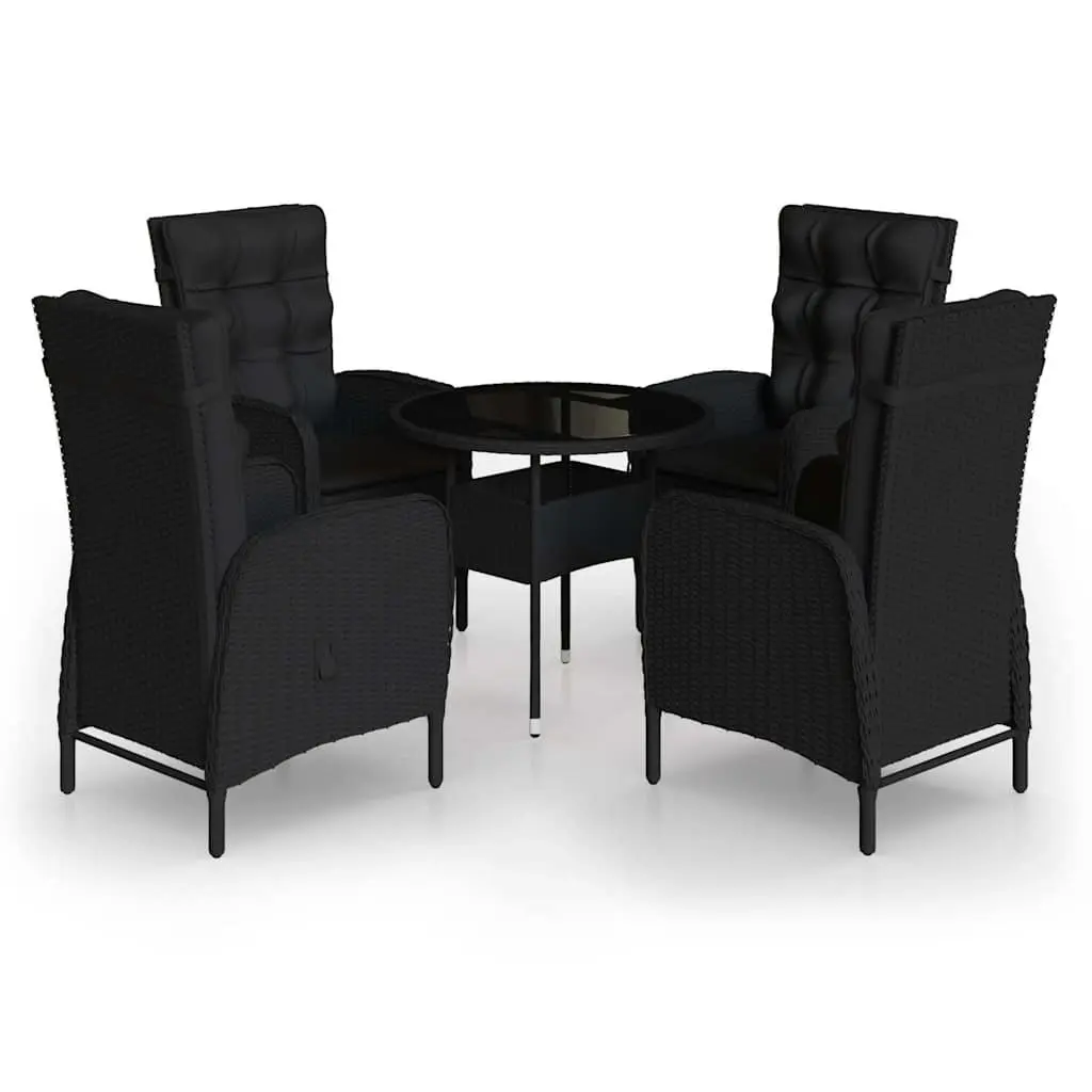 5 Piece Bistro Set Patio Furniture Black Weather Resistant Poly Rattan Steel Frame Garden Chairs Table