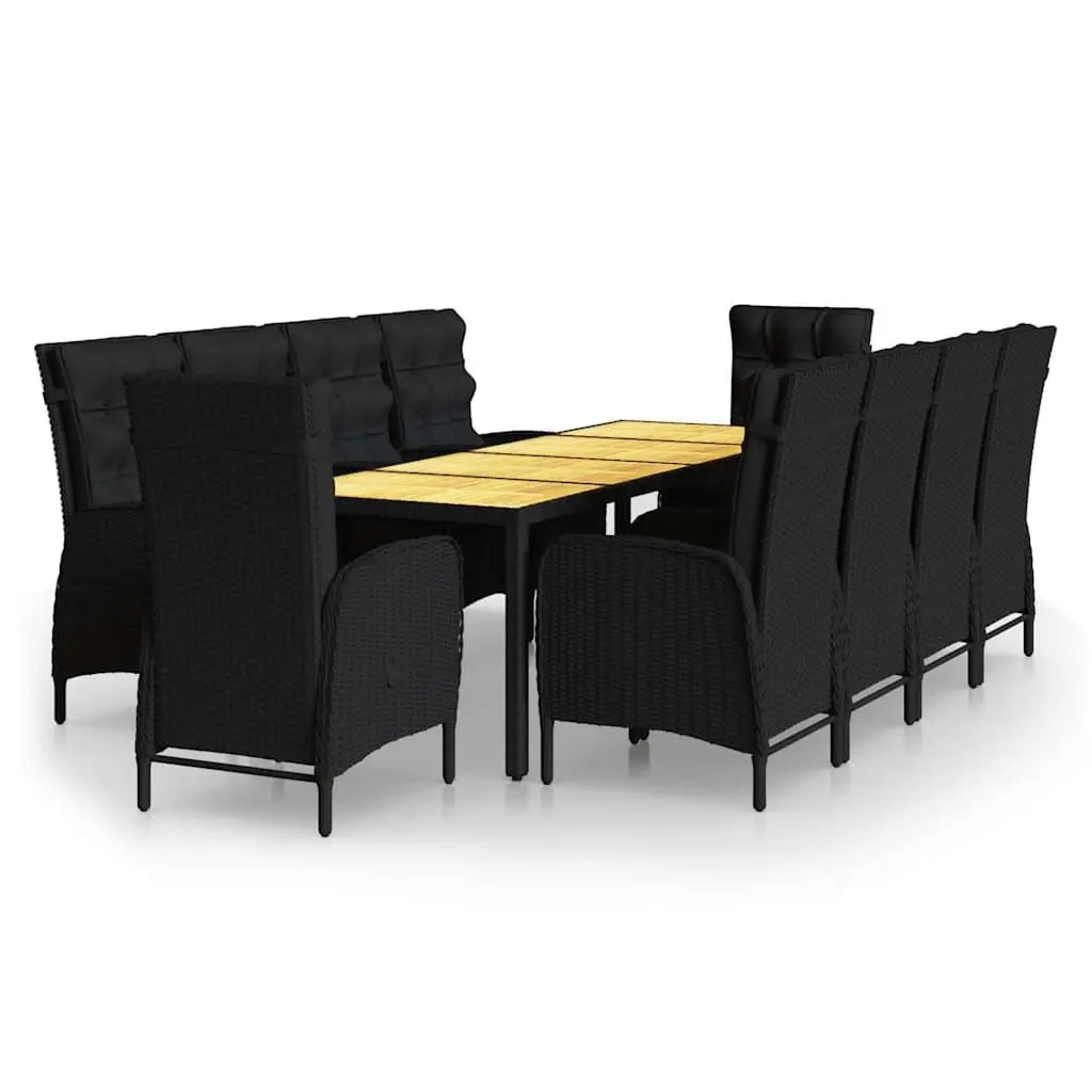 Garden Dining Set 11 Piece Steel Frame Hand-Woven PE Rattan Outdoor Furniture Black