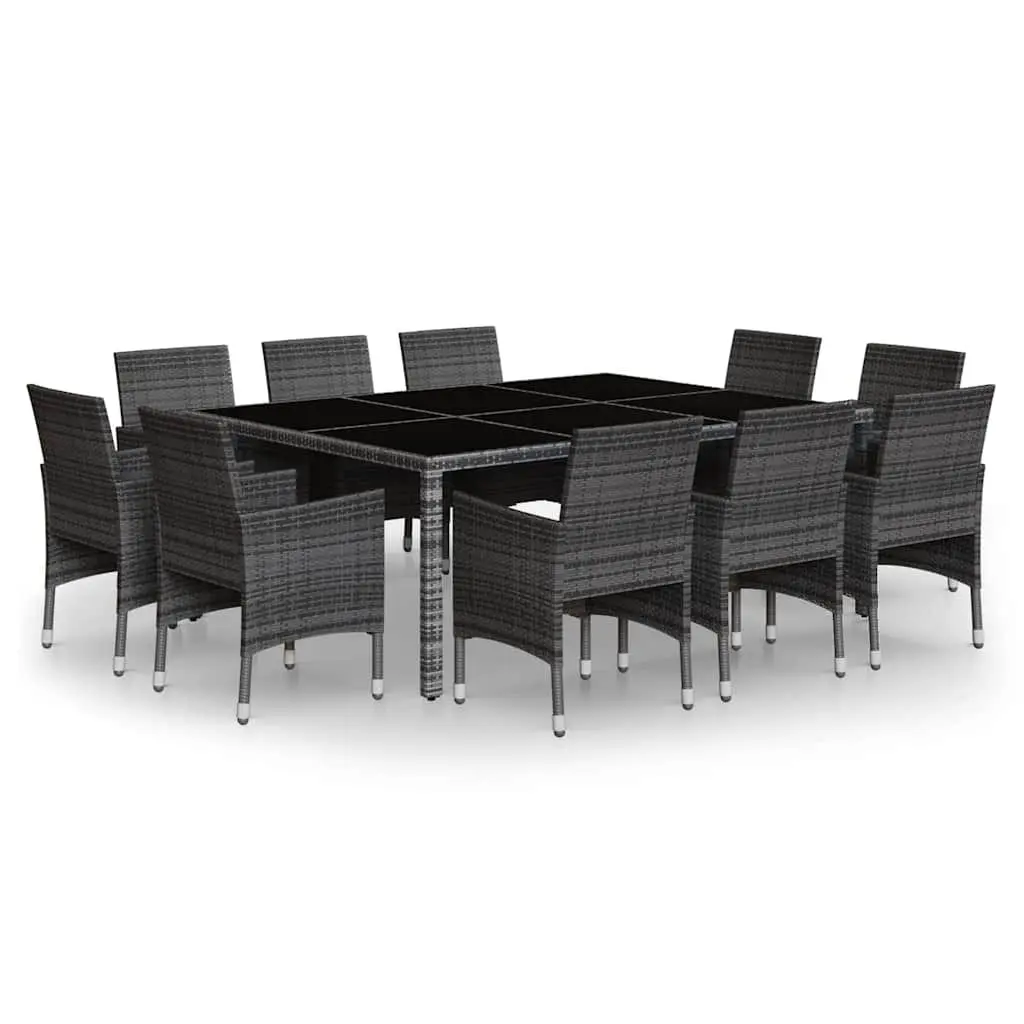 Outdoor Furniture Set Grey PE Rattan Steel 11 Piece Dining Table and Chairs with Cushions