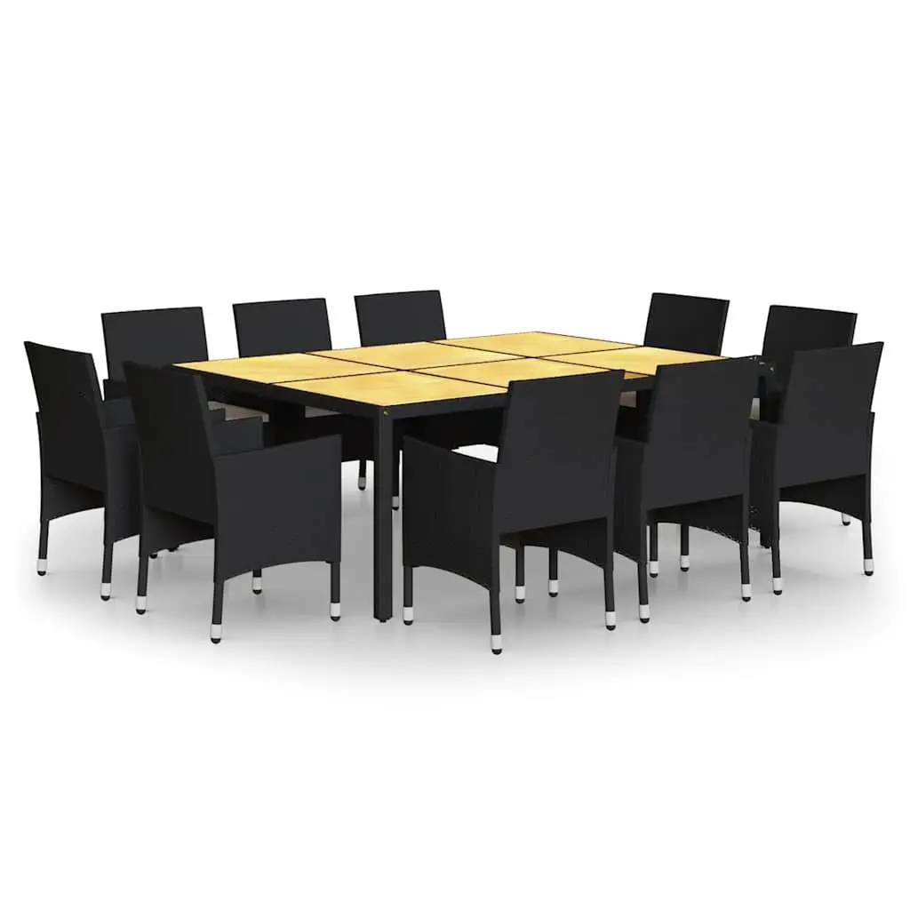 Garden Dining Set Steel PE Rattan 11 Piece Black Outdoor Furniture