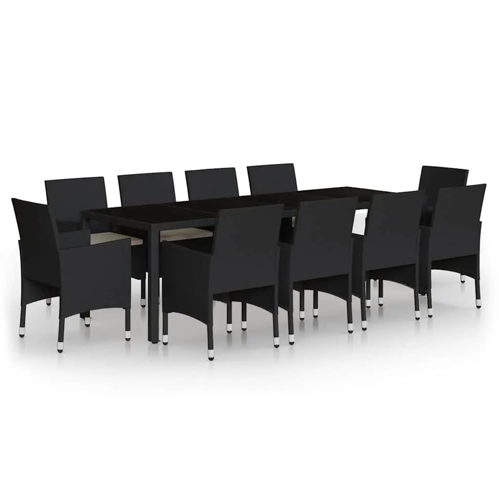 11 Piece Garden Dining Set Outdoor Patio Furniture Steel PE Rattan Black