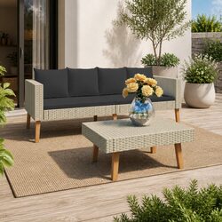 2 Piece Garden Lounge Set with Cushions Outdoor Furniture Patio Sofa Table Beige