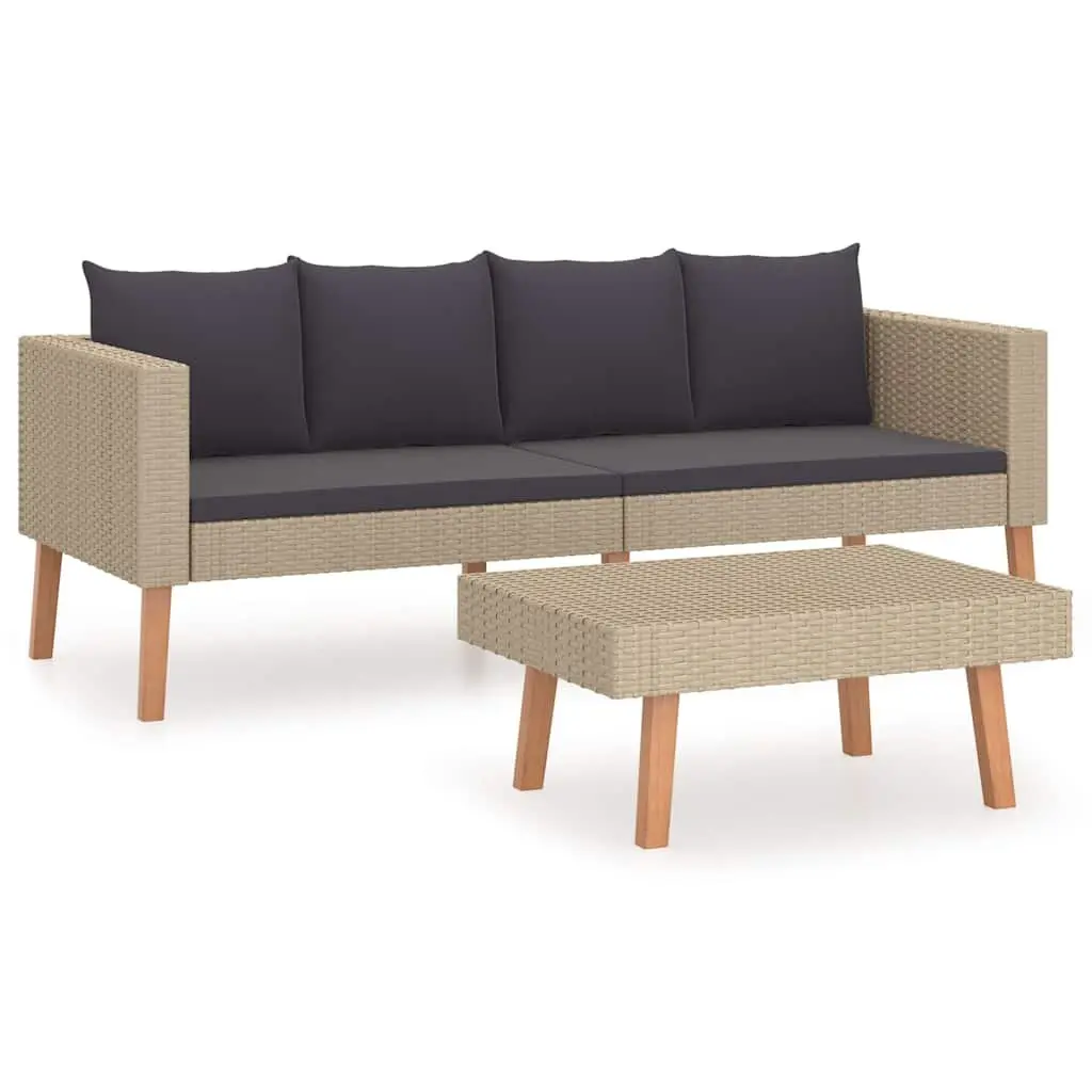2 Piece Garden Lounge Set Powder-coated Steel PE Rattan Beige Sofa Table