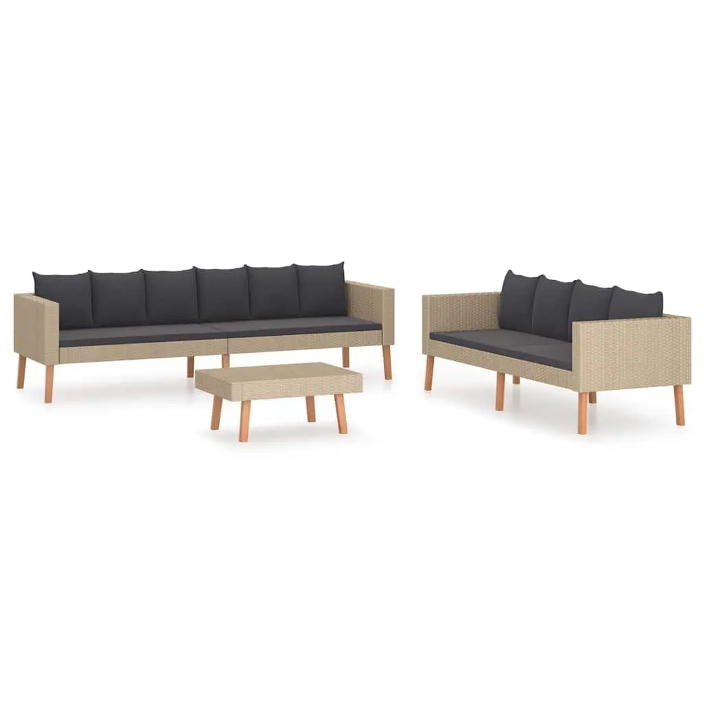 Garden Lounge Set PE Rattan Powder-coated Steel 3 Piece Beige Outdoor Furniture Sofa Table Cushions