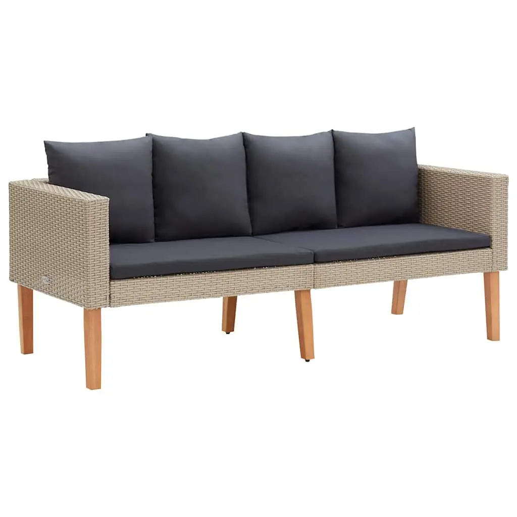 Garden Lounge Set PE Rattan Powder-coated Steel 3 Piece Beige Outdoor Furniture Sofa Table Cushions