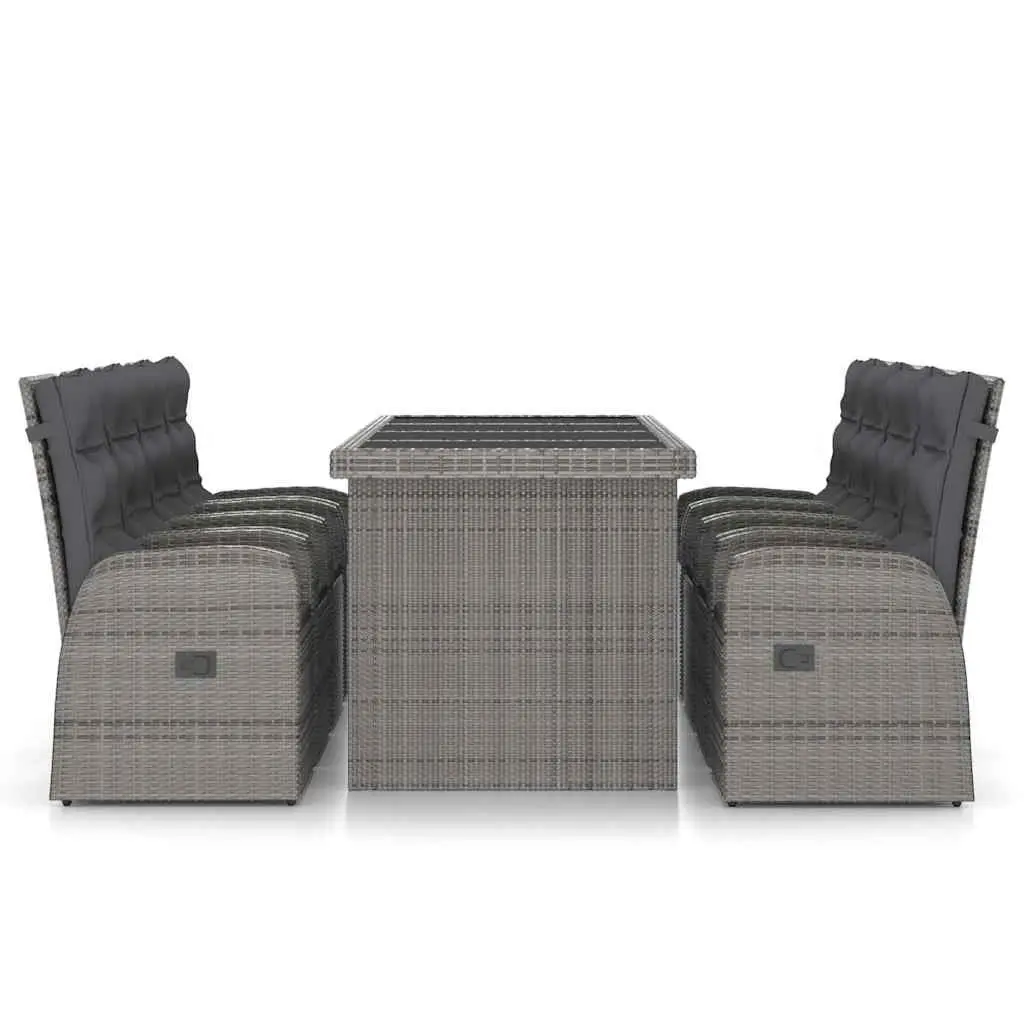 Outdoor Dining Set 9 Piece Grey PE Rattan Garden Furniture with Powder Coated Steel Frame and Glass Tabletop