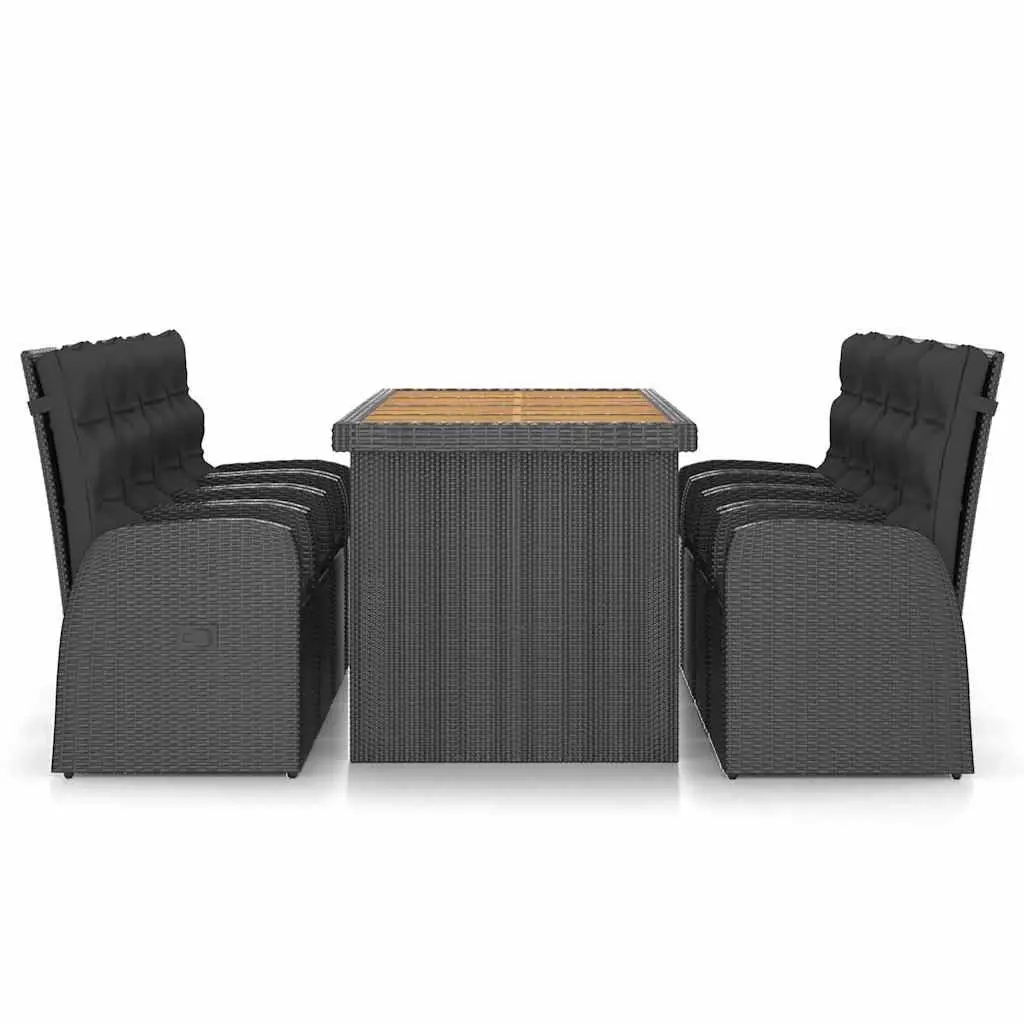 9 Piece Outdoor Dining Set Black PE Rattan Furniture with Powder Coated Steel Frame and Acacia Wood Tabletop and Cushions