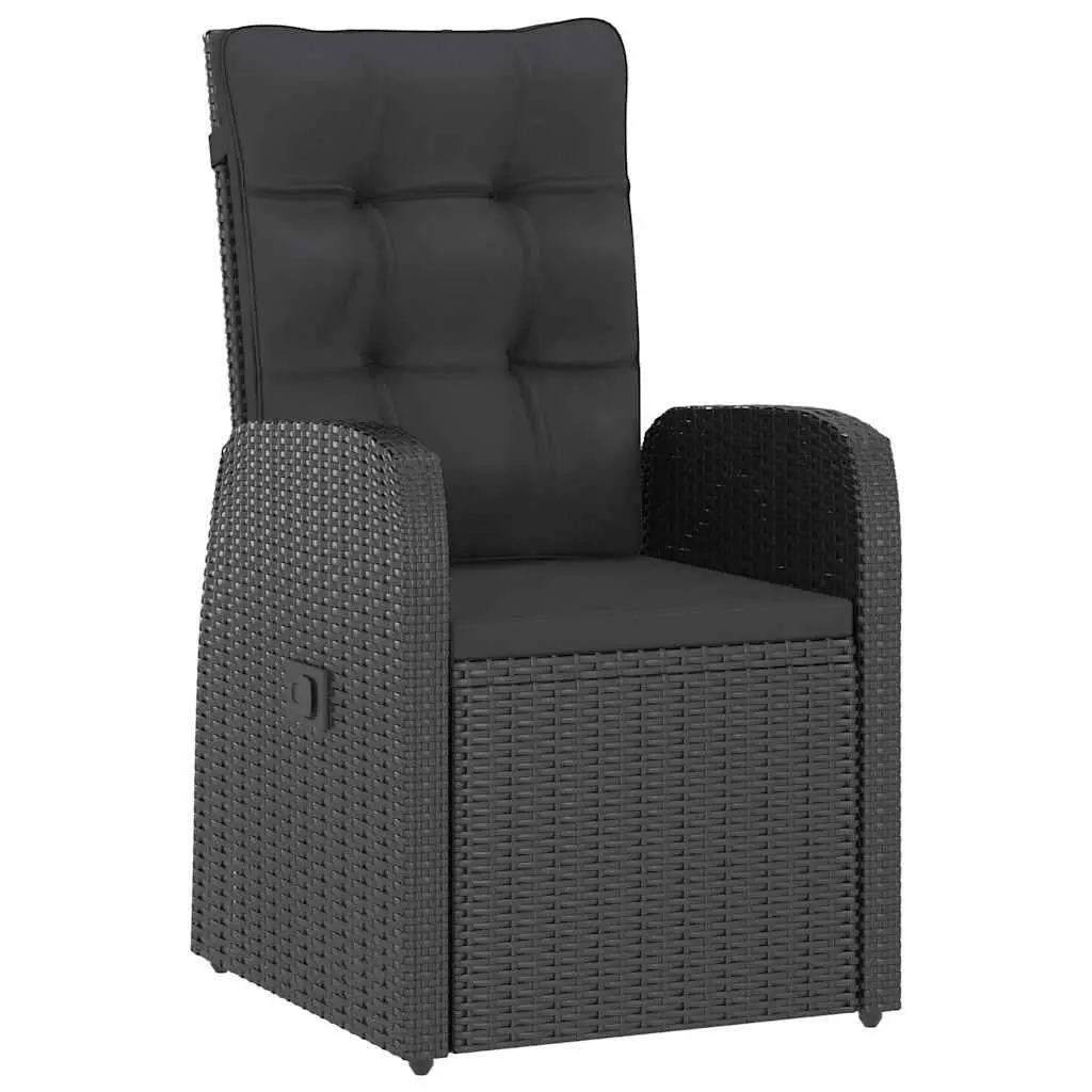 9 Piece Outdoor Dining Set Black PE Rattan Furniture with Powder Coated Steel Frame and Acacia Wood Tabletop and Cushions