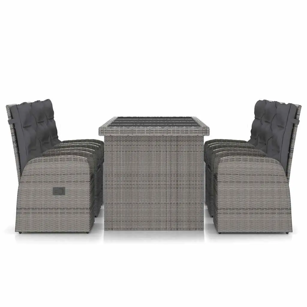 Outdoor Dining Set 7 Piece Grey PE Rattan with Cushions and Glass Top