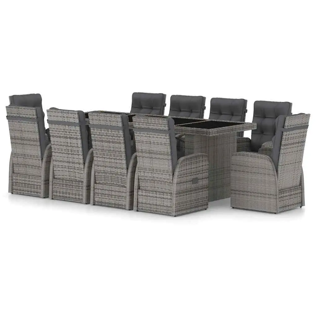 Outdoor Dining Set 11 Piece Grey Poly Rattan Garden Furniture with Cushions