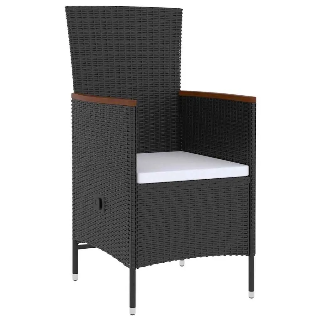 Outdoor Dining Set PE Rattan Powder Coated Steel 5 Piece Black Garden Furniture with Acacia Wood Tabletop and Cushions