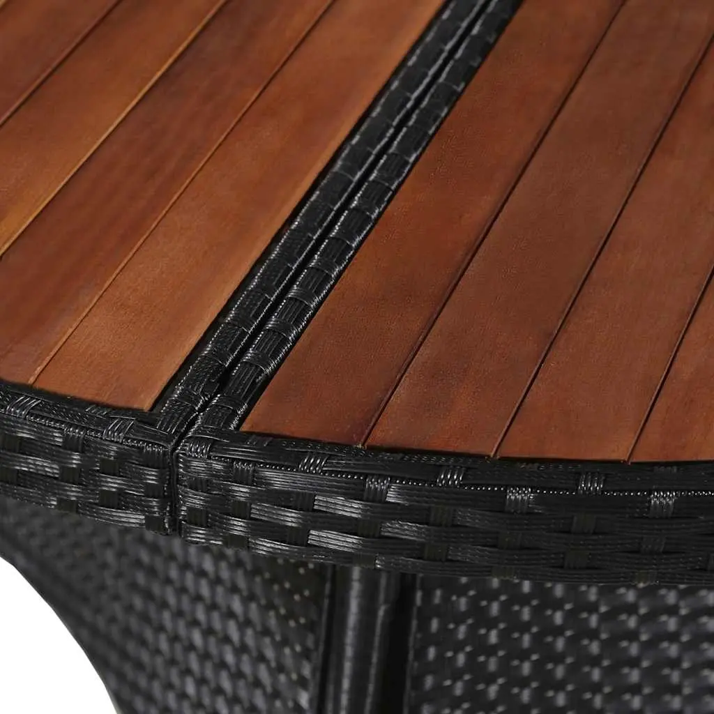Outdoor Dining Set PE Rattan Powder Coated Steel 5 Piece Black Garden Furniture with Acacia Wood Tabletop and Cushions