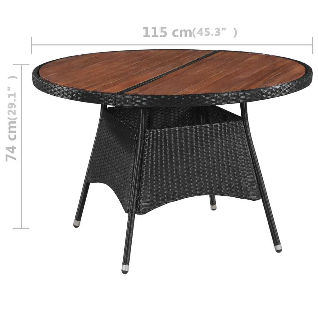 Outdoor Dining Set PE Rattan Powder Coated Steel 5 Piece Black Garden Furniture with Acacia Wood Tabletop and Cushions