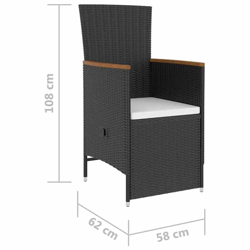 5 Piece Dining Set Black Poly Rattan Garden Furniture with Acacia Wood Table and Cushions for Outdoor Patio Use
