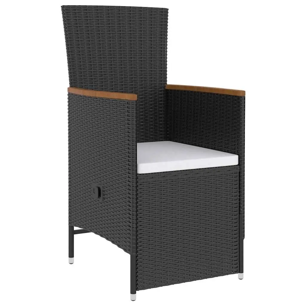 5 Piece Dining Set Black Poly Rattan Garden Furniture with Acacia Wood Table and Cushions for Outdoor Patio Use
