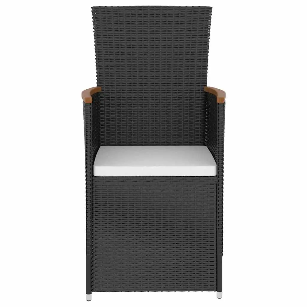 5 Piece Dining Set Black Poly Rattan Garden Furniture with Acacia Wood Table and Cushions for Outdoor Patio Use