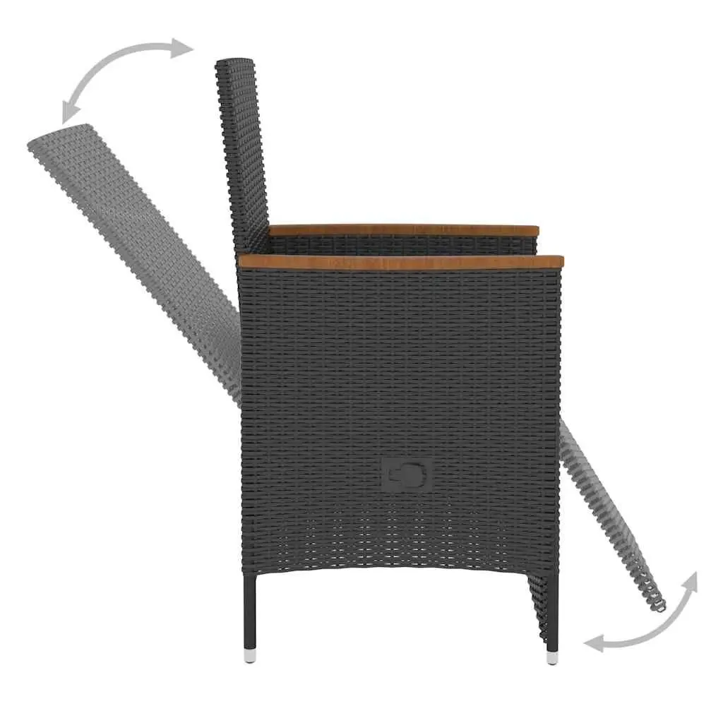 5 Piece Dining Set Black Poly Rattan Garden Furniture with Acacia Wood Table and Cushions for Outdoor Patio Use