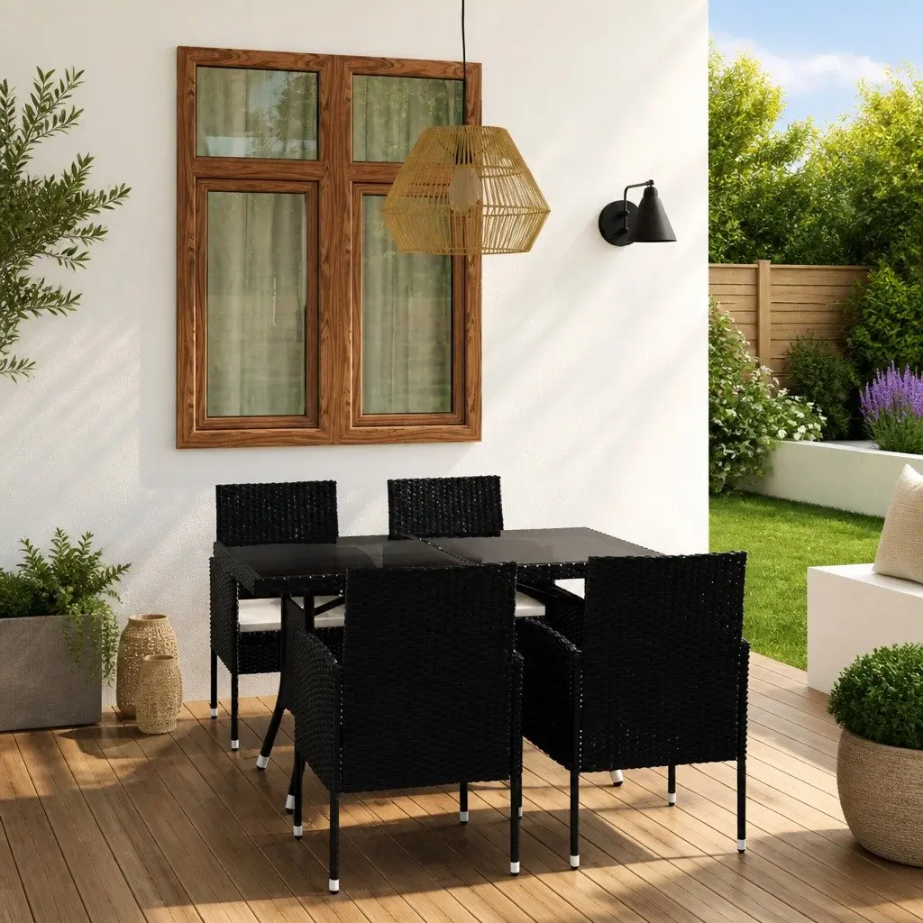 Outdoor Dining Set Black PE Rattan 5 Piece Garden Furniture Table Chairs