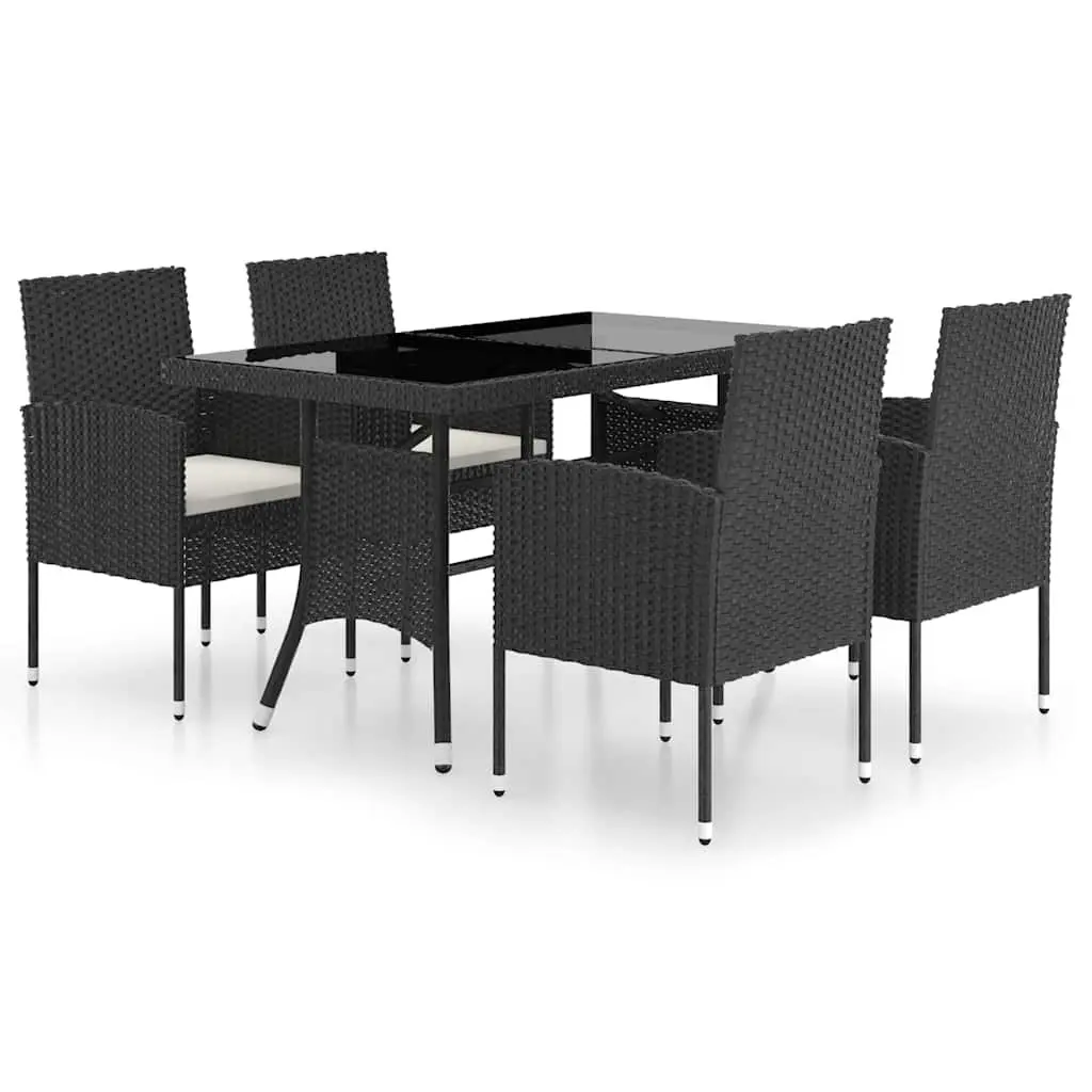Outdoor Dining Set Black PE Rattan 5 Piece Garden Furniture Table Chairs