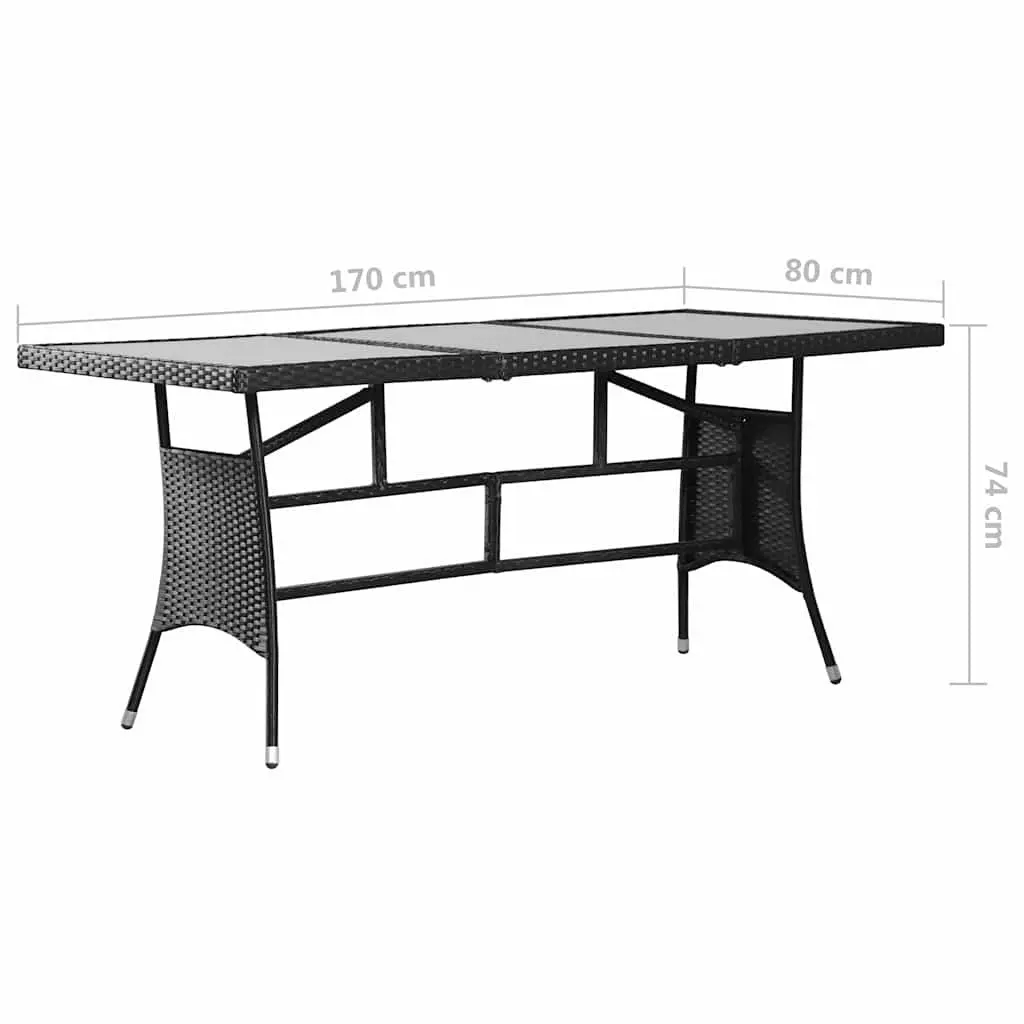 7 Piece Garden Dining Set PE Rattan Steel Frame Glass Table Black