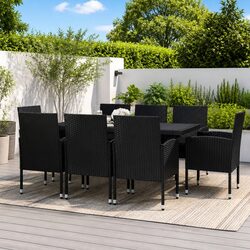Practical 9-Piece Black Patio Dining Set with Cushions