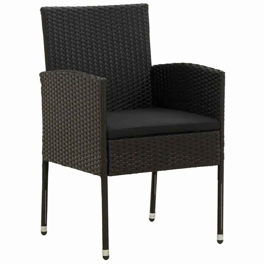 9 Piece Outdoor Patio Furniture Dining Set Black PE Rattan Steel Frame Glass Top