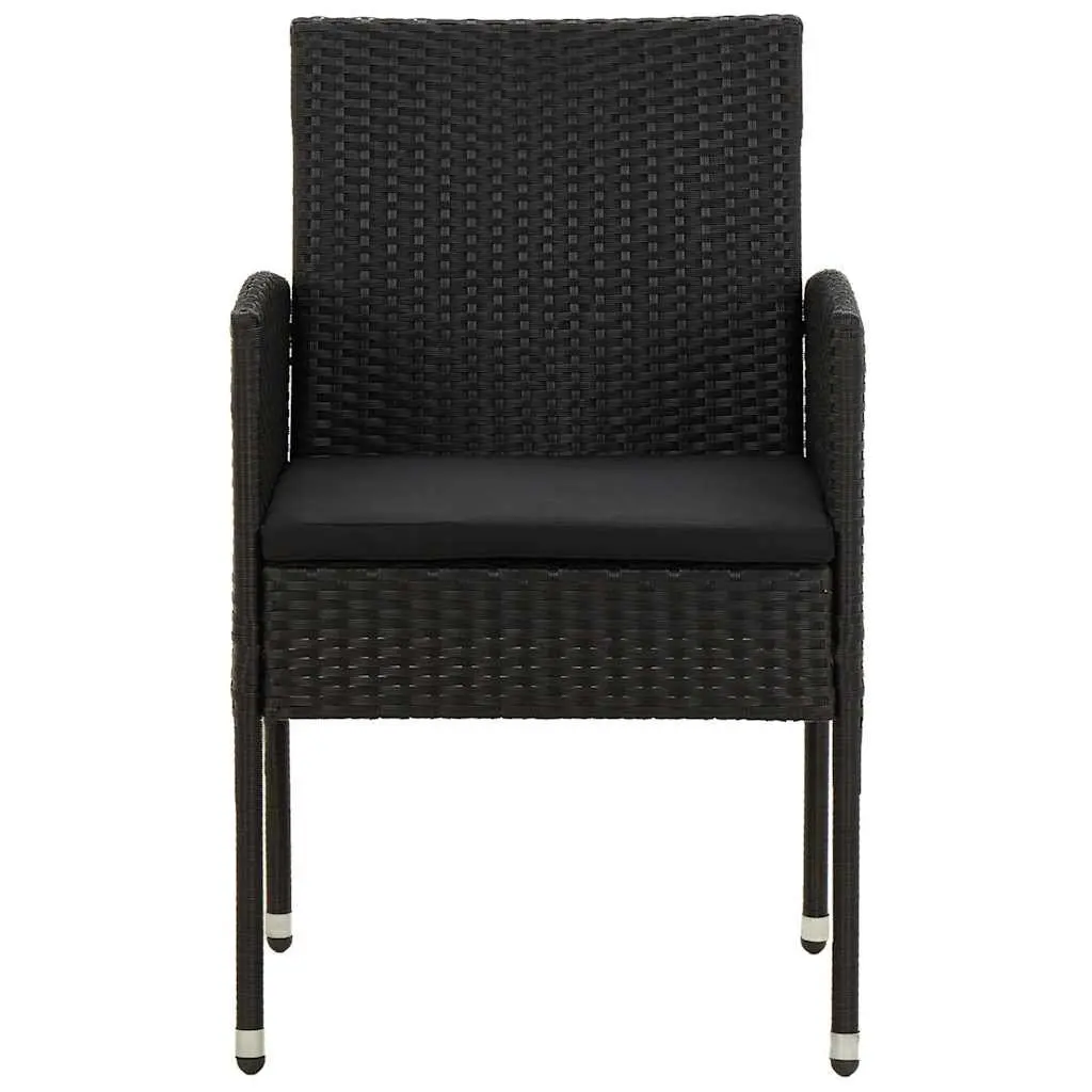 9 Piece Outdoor Patio Furniture Dining Set Black PE Rattan Steel Frame Glass Top