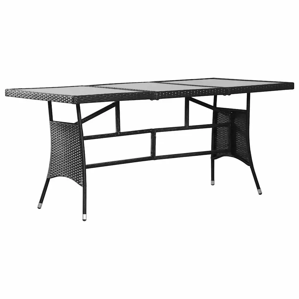 9 Piece Outdoor Patio Furniture Dining Set Black PE Rattan Steel Frame Glass Top