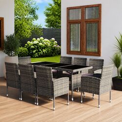 Practical 9 Piece Grey Rattan Dining Set for Outdoor Use