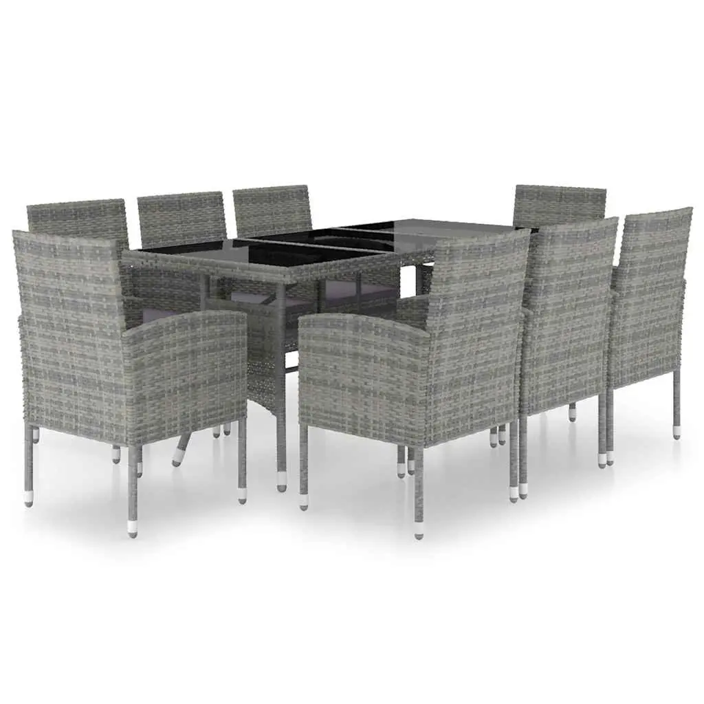 9 Piece Grey Rattan Dining Set for Outdoor Use