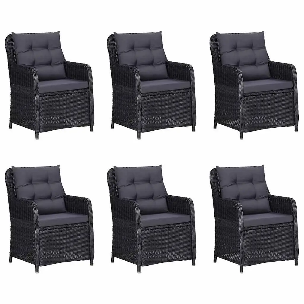 Garden Dining Set 7 Piece PE Rattan Powder Coated Steel Frame Solid Acacia Wood Table Black