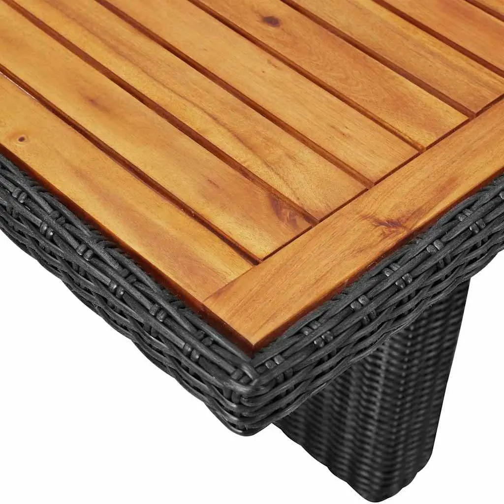 Garden Dining Set 7 Piece PE Rattan Powder Coated Steel Frame Solid Acacia Wood Table Black