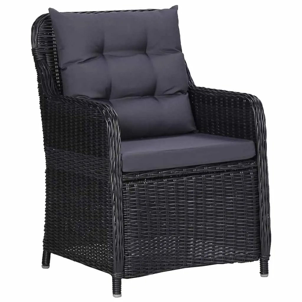 Garden Dining Set 7 Piece PE Rattan Powder Coated Steel Frame Solid Acacia Wood Table Black
