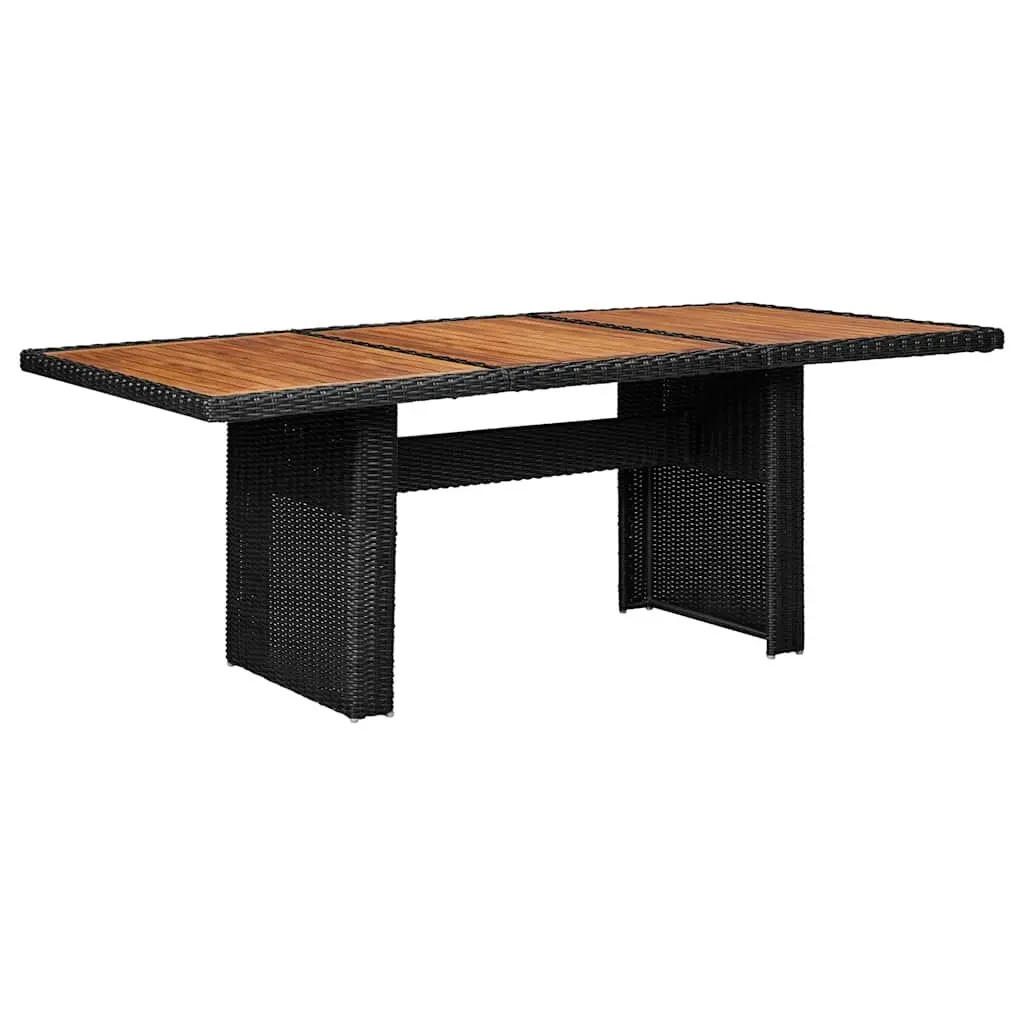 Garden Dining Set 7 Piece PE Rattan Powder Coated Steel Frame Solid Acacia Wood Table Black
