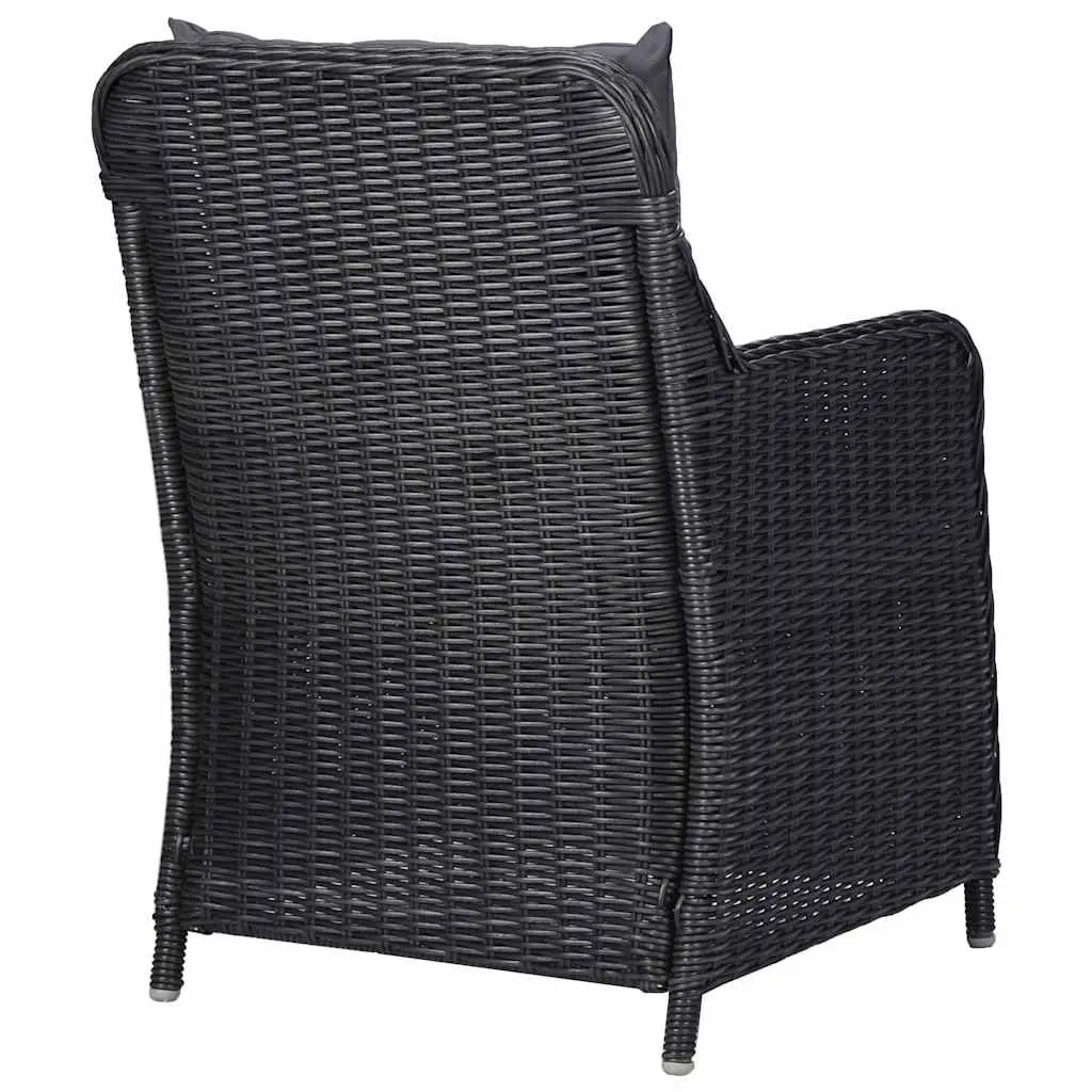 Garden Dining Set 7 Piece PE Rattan Powder Coated Steel Frame Solid Acacia Wood Table Black