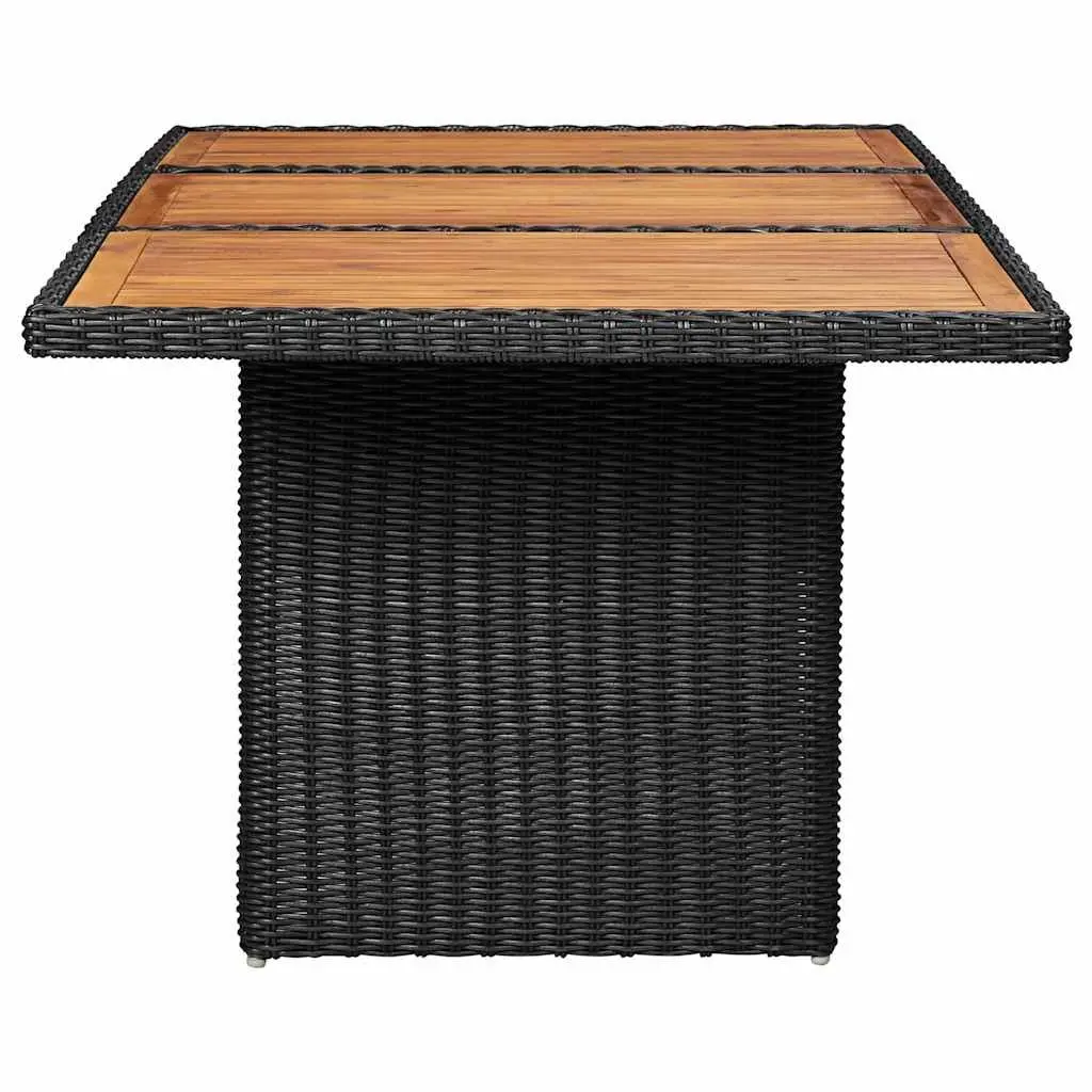 Garden Dining Set 7 Piece PE Rattan Powder Coated Steel Frame Solid Acacia Wood Table Black