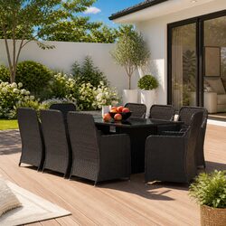 9 Piece Garden Dining Set Poly Rattan Black Outdoor Furniture Patio Table Chairs