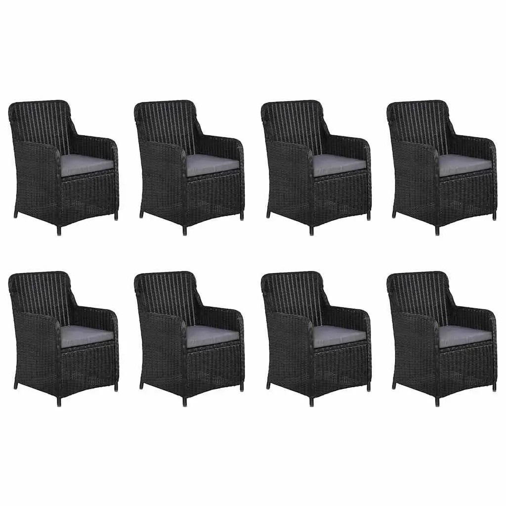 9 Piece Garden Dining Set PE Rattan Black Powder Coated Steel Frame Glass Table Soft Cushions