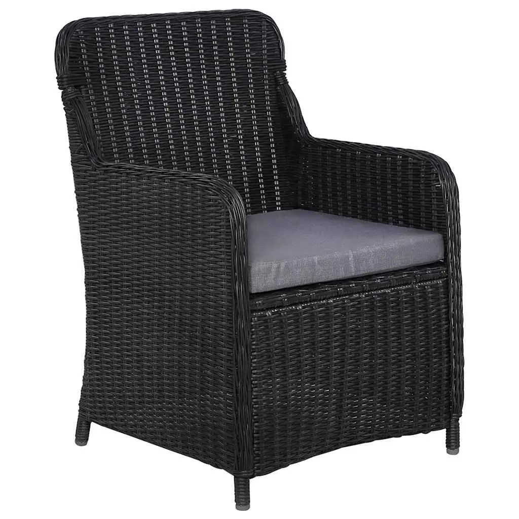9 Piece Garden Dining Set PE Rattan Black Powder Coated Steel Frame Glass Table Soft Cushions