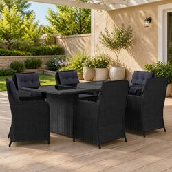Practical 7 Piece Black Garden Dining Set for Your Home