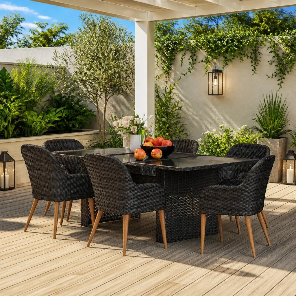 Garden Dining Set 7 Piece Outdoor Furniture Poly Rattan Patio Table Chairs