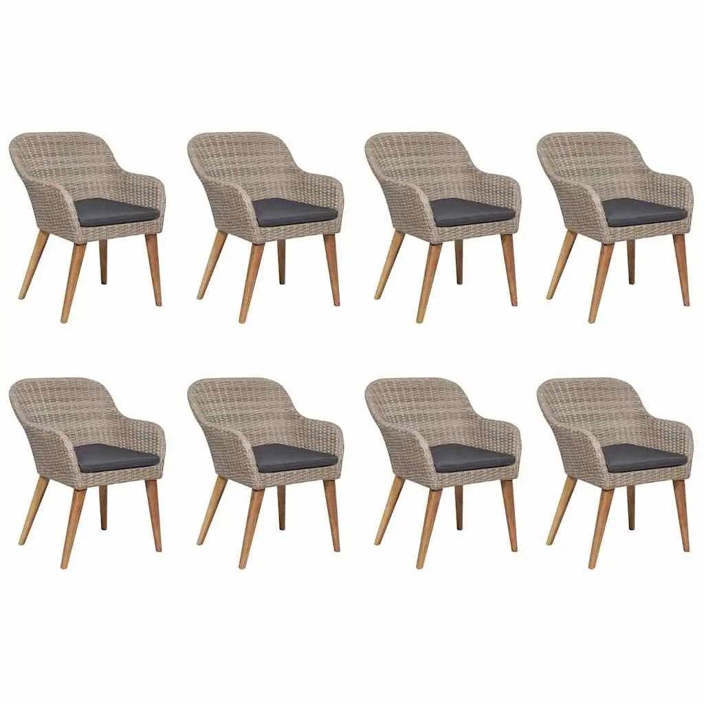 Outdoor Dining Set 9 Piece Brown Poly Rattan Furniture Patio Table Chairs