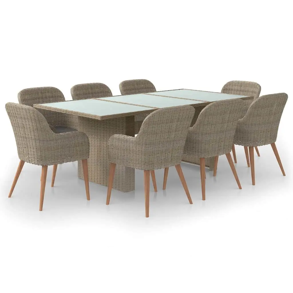 9 Piece Outdoor Dining Set Powder-coated Steel PE Rattan Brown Patio Furniture Table Chairs