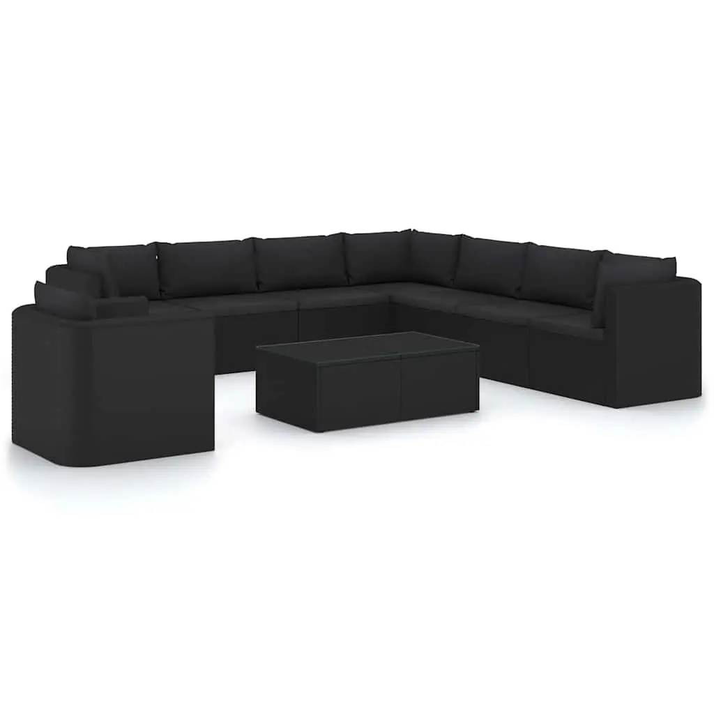 Garden Lounge Set Modular Rattan Sofa 10 Piece Outdoor Furniture Black