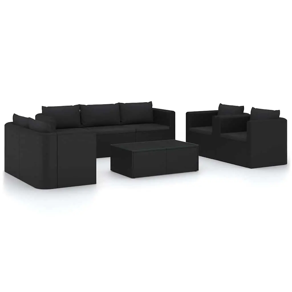 Garden Lounge Set Modular Sofa Black Rattan 9 Piece Outdoor Furniture with Cushions
