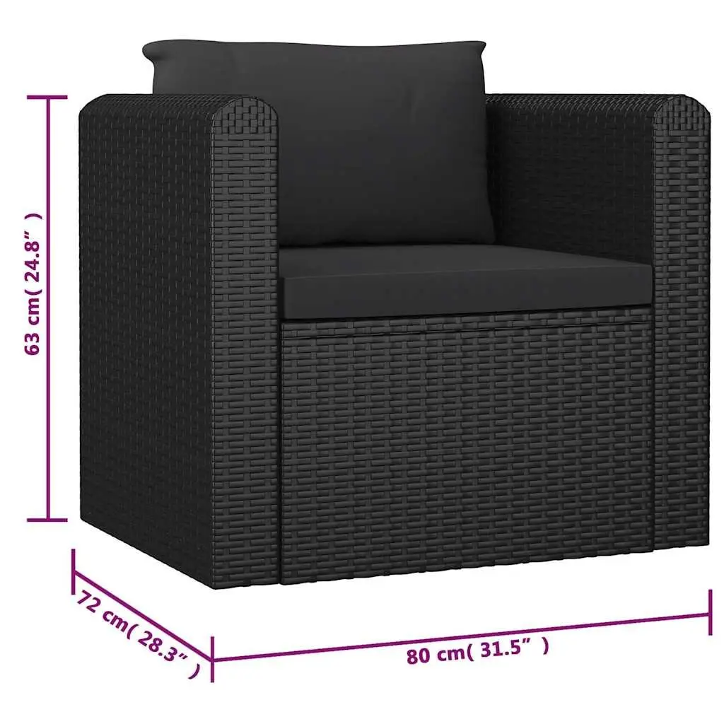 Garden Lounge Set Modular Sofa Black Rattan 9 Piece Outdoor Furniture with Cushions