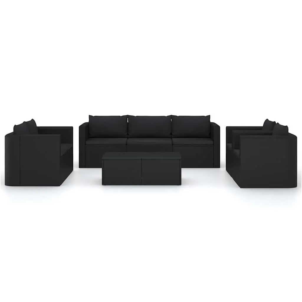 Garden Lounge Set Modular Sofa Black Rattan 9 Piece Outdoor Furniture with Cushions