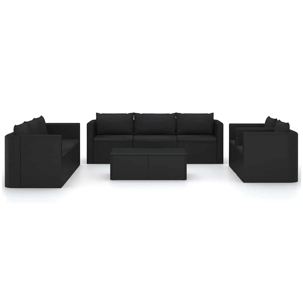 Garden Lounge Set 10 Piece Outdoor Furniture Poly Rattan Modular Black Cushions