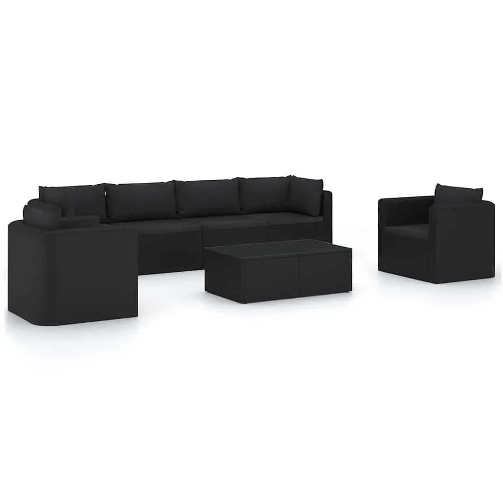 7 Piece Garden Lounge Set PE Rattan Modular Seating Black