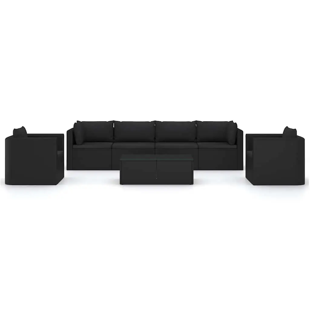 7 Piece Garden Lounge Set PE Rattan Modular Seating Black